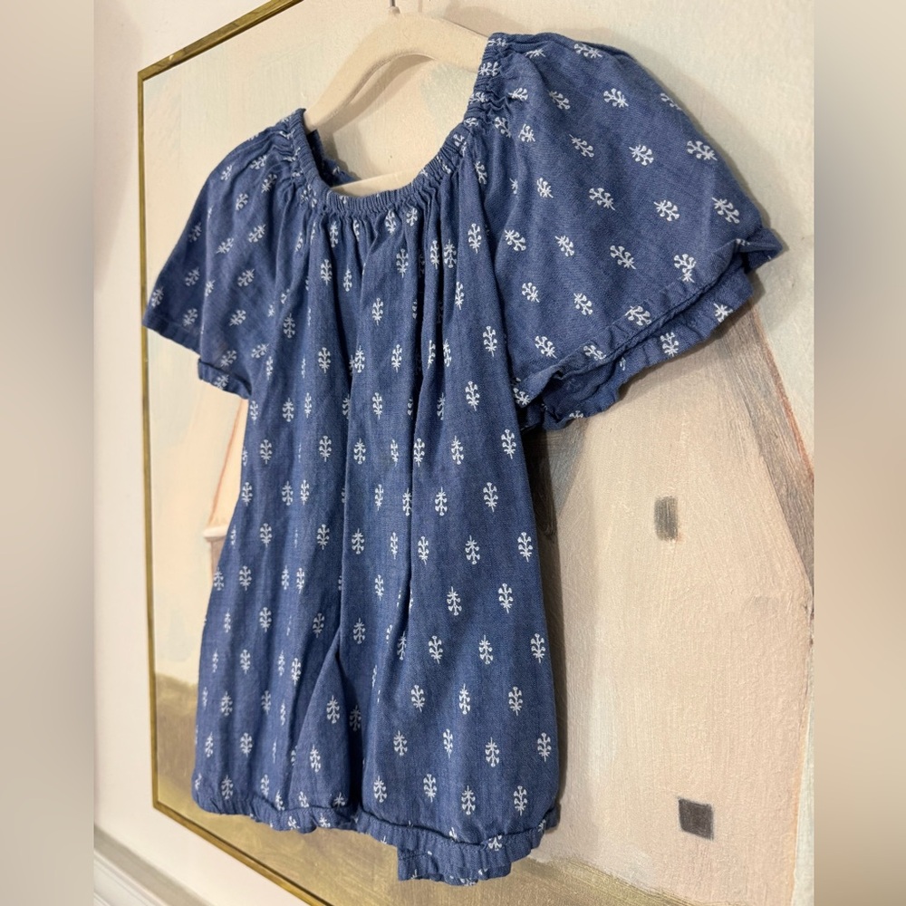 OLD NAVY Short-Sleeve Tie-Back Matching Print Navy White Top Girls Size 4 - Picture 3 of 6